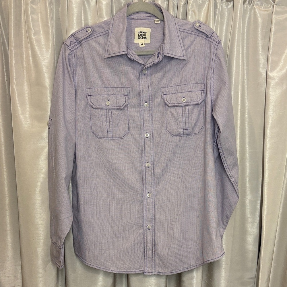 Paper Denim & Cloth Men's Purple plaid Button-Down, college game-day, LSU, Med